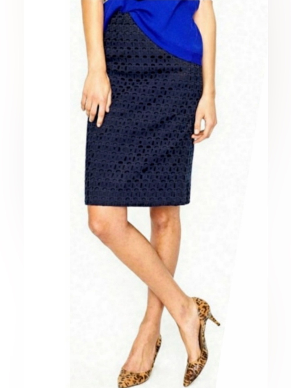 J. Crew Navy Crochet Pencil Skirt